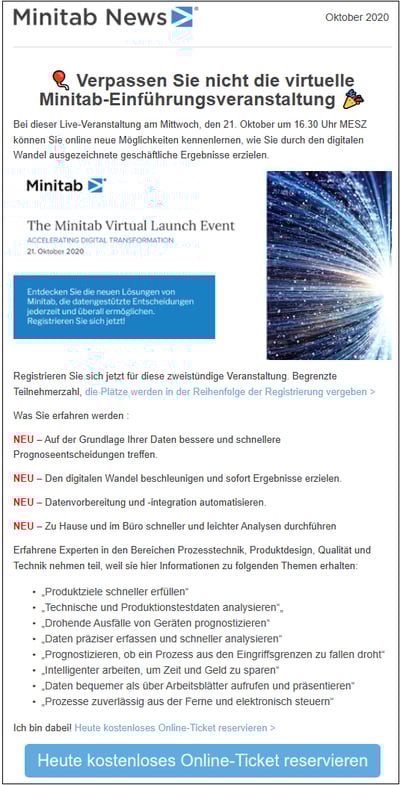 Minitab News monatlichen E-Newsletter